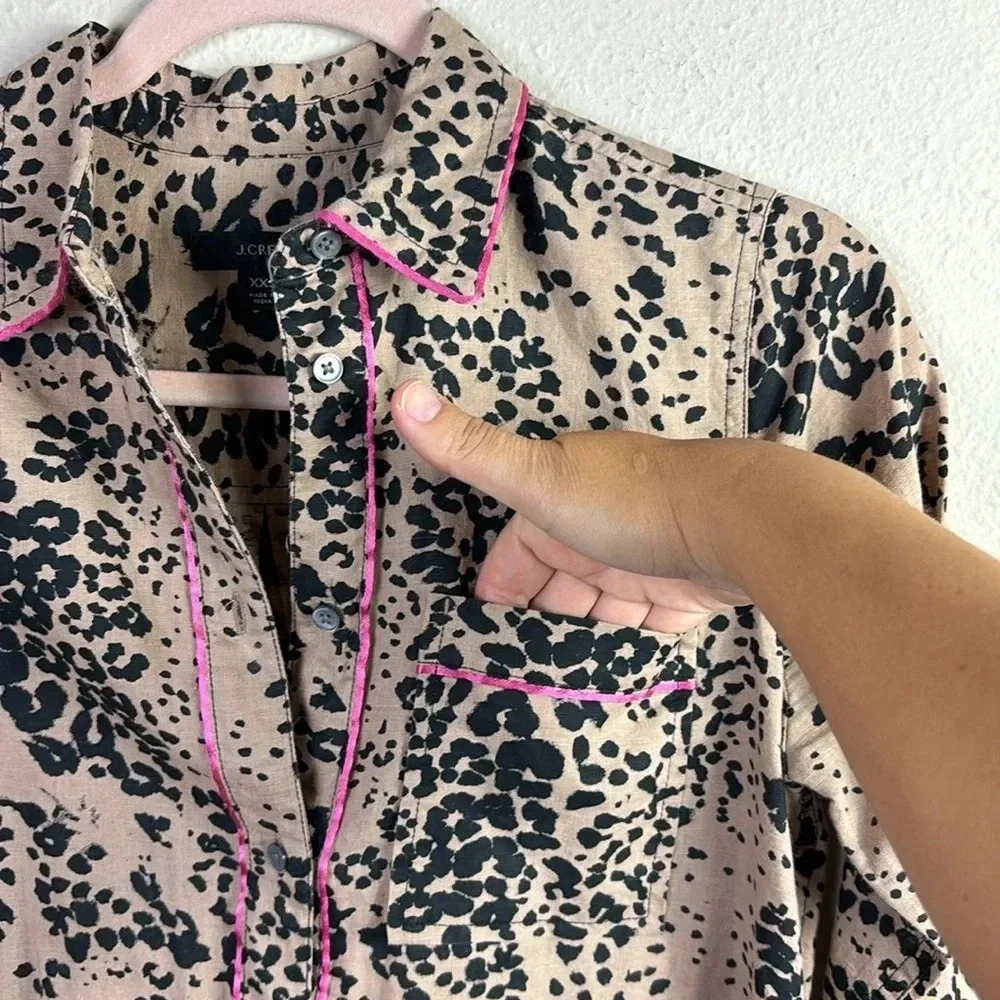 J. Crew Linen Cotton Blend Leopard Cheetah Animal Print Button Down Shirt sz XXS
